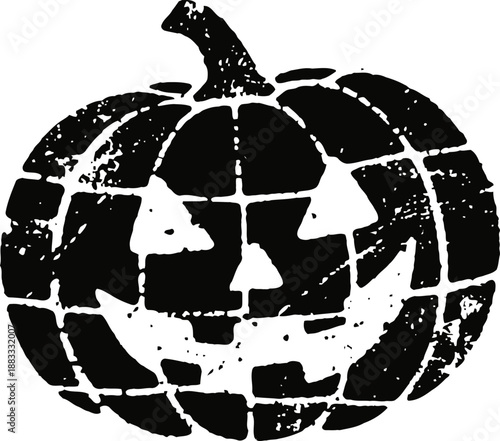 Grunge halloween pumpkin jack o lantern with triangular eyes and toothy smile