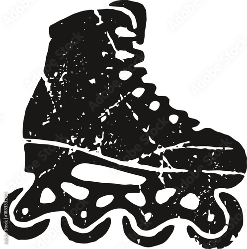 Grunge inline skate silhouette with visible wear and scratches