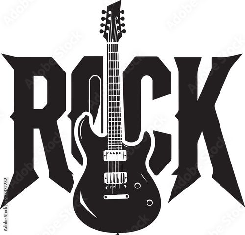 Rock Music Guitar Typography Vector Logo Silhouette