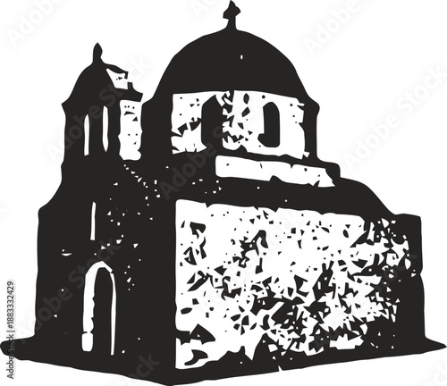 Old rustic church silhouette with textured distressed effect and dome roof