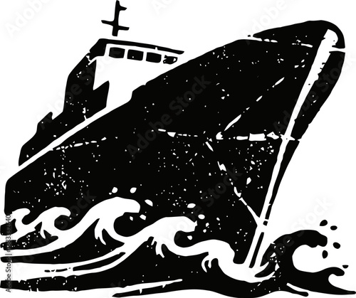 Ocean liner sailing through waves with a bold bow cutting water at sea