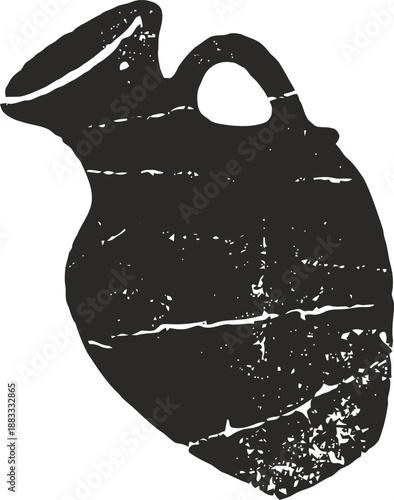 Ancient clay jug with handle and spout, vintage pottery vessel silhouette