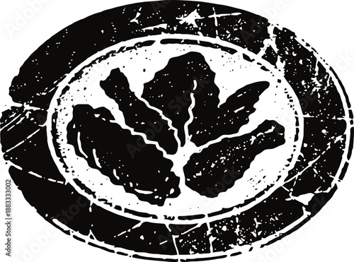 Grunge illustration of wings served on plate, fast food concept, rustic design