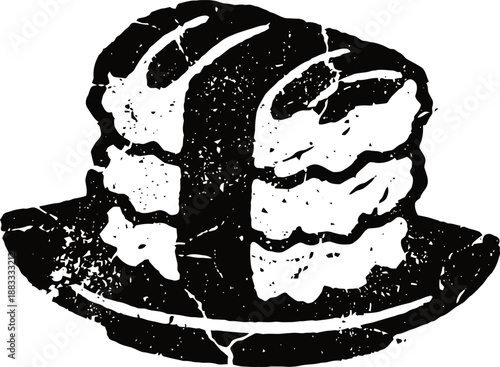 Stack of pancakes with syrup on plate breakfast food, vintage illustration