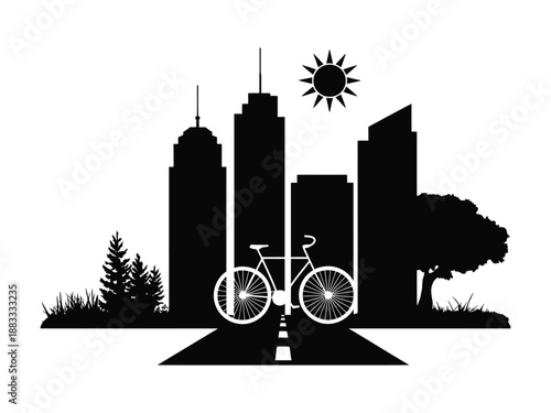 Urban cycling pathway isolated on white background, Vector, illustration