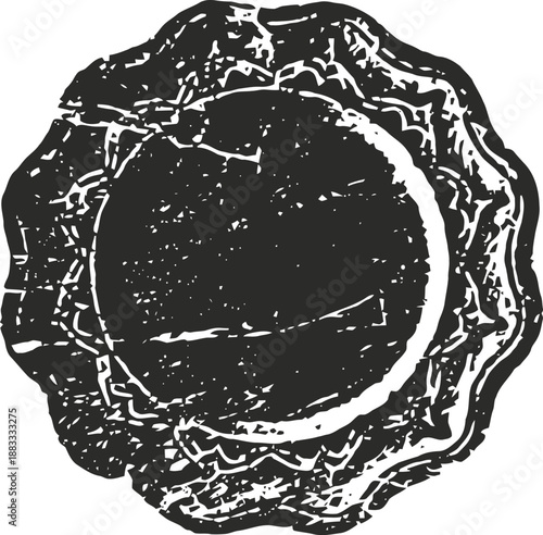 Vintage wax seal stamp with irregular edges and distressed texture design