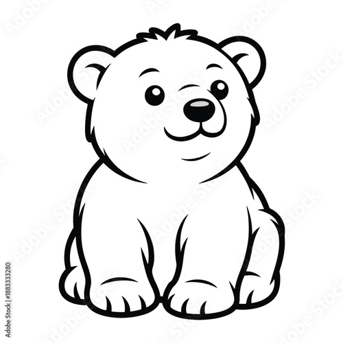 Cute polar bear cub sitting isolated on white background, Vector, illustration