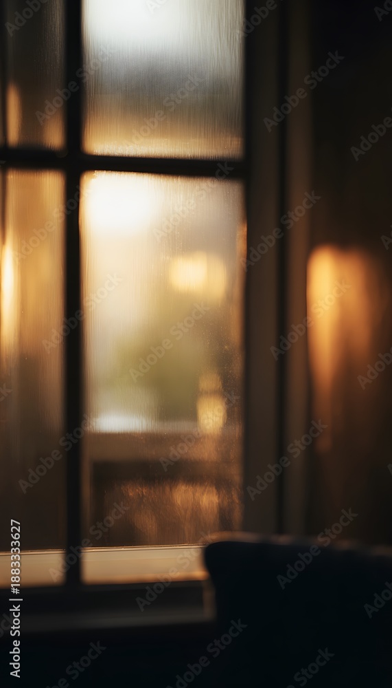 Naklejka premium Warm window glow evokes cozy comfort a tranquil domestic scene bathed in soft ambient light reflections