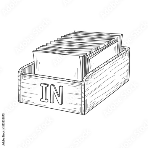 Wooden in box with many white cards, perfect for organizing and storing information.