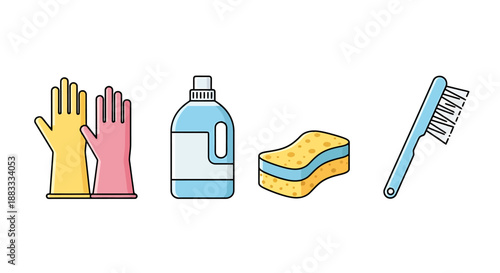 Household Cleaning Supplies Set Rubber Gloves Detergent Bottle Sponge Brush For Daily Chores And Sanitation Tasks