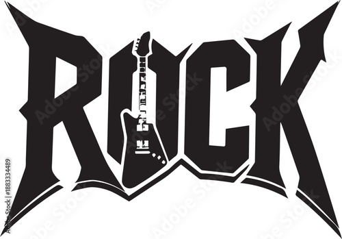 Rock Music Guitar Typography Vector Logo Silhouette