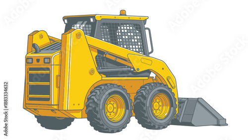 Yellow skid steer loader construction equipment for heavy duty work.