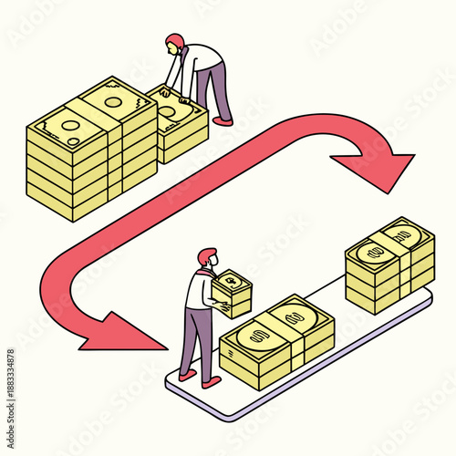 Of people moving stacks of cash cartoon money