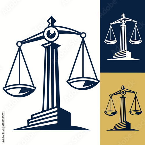 a sleek and modern logo design for a law firm featuring a balanced justice symbol representing fairness and legal expertise