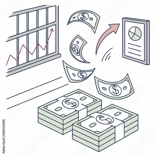 Of money and financial documents with graph dollars