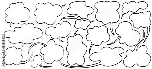 Hand-Drawn Comic Speech Bubbles Set - Black Ink Cloud Frames