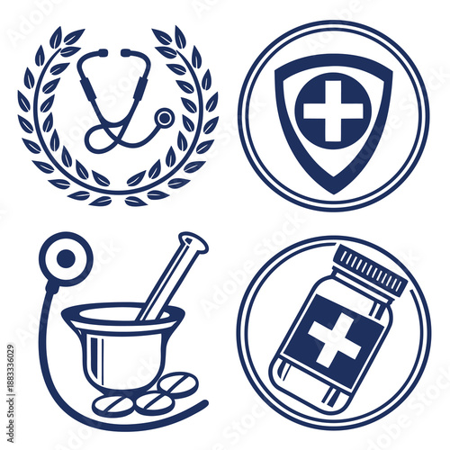 a vibrant collection of pharmacy logo icons showcasing medical symbols health wellness and professional brand identity designs high quality
