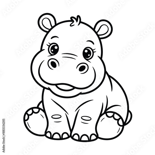 Cute baby hippopotamus sitting isolated on white background, Vector, illustration