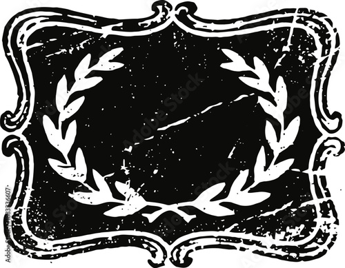 Vintage laurel wreath emblem with ornate frame and distressed texture, retro decorative design