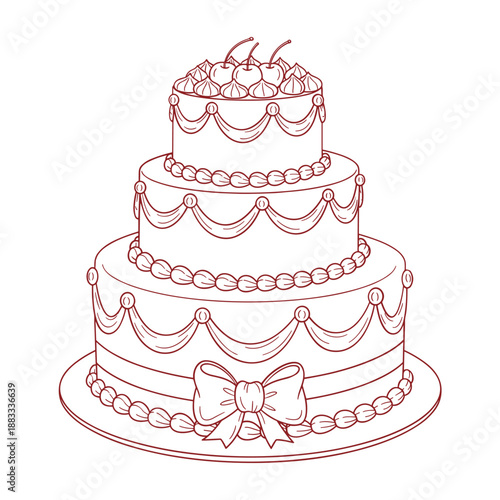Wedding Cake Illustration Set in Hand Drawn Style, Elegant Tiered Cake and Dessert Collection Artwork for Invitations and Creative Designs