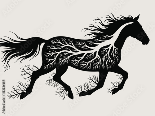 Dynamic horse silhouette isolated on white background, Vector, illustration