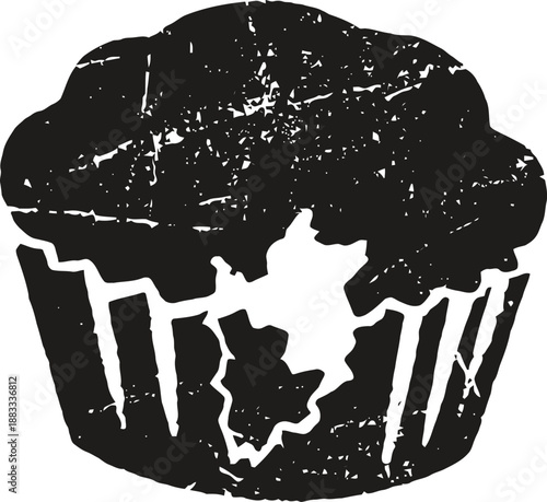 Grunge halloween cupcake silhouette with bat and star cutouts on wrapper