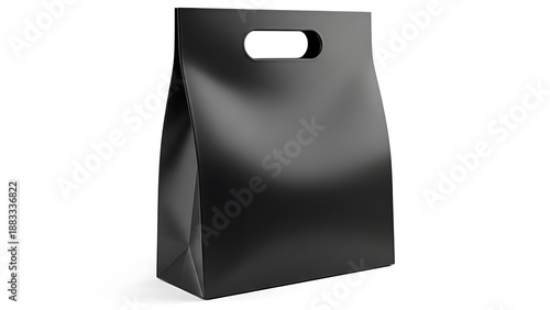 Black Glossy Paper Bag with Die-Cut Handle Mockup Isolated on White