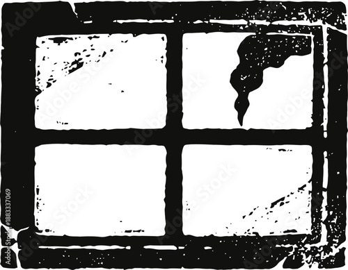 Grunge black and white vector textured window pane with smoke rising from chimney