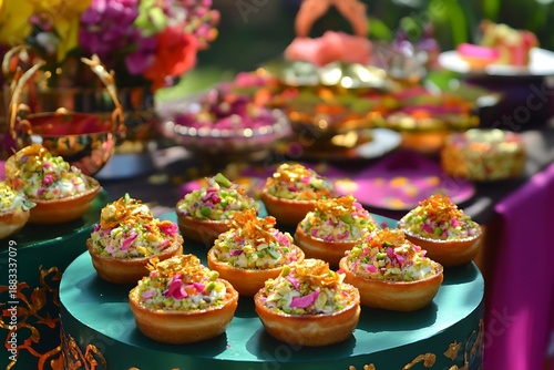 Festive colorful appetizers arranged on a platter ultra hd photo