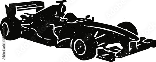 black silhouette of a racing car with aerodynamic design and large rear wing