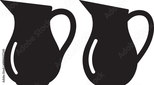 Minimalist Pitcher or Jug Silhouettes, Classic Kitchenware Icons for Beverage Serving and Home Decor Graphics