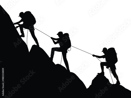 Climbers ascending a mountain isolated on white background, Vector, illustration