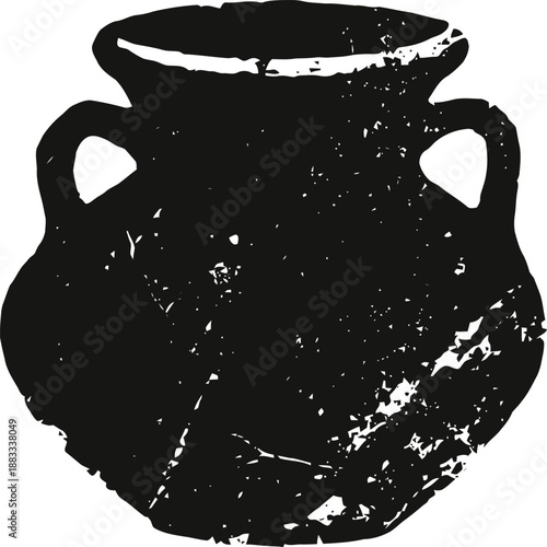 Ancient clay pot silhouette with handles, vintage rustic ceramic jar outline