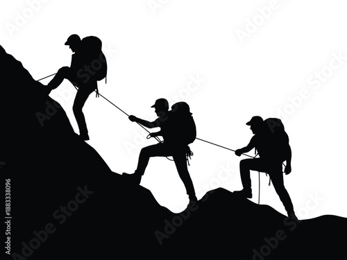 Climbers ascending a mountain isolated on white background, Vector, illustration