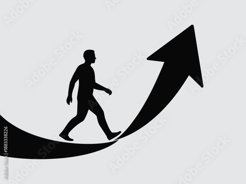 Person walking upward on arrow isolated on white background, Vector, illustration