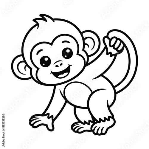 Happy monkey waving isolated on white background, Vector, illustration