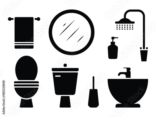 Modern bathroom essentials isolated on white background, Vector, illustration