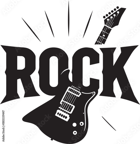 Rock Music Guitar Typography Vector Logo Silhouette