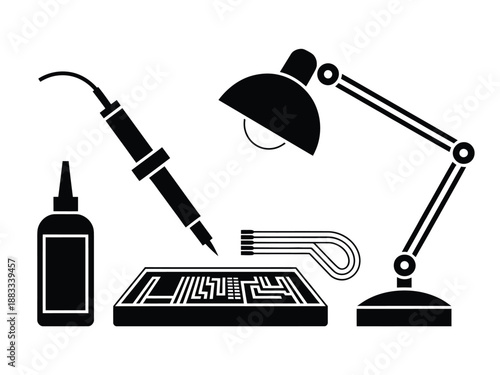 Electronics workstation setup isolated on white background, Vector, illustration