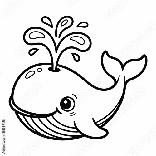 Playful whale spouting water isolated on white background, Vector, illustration