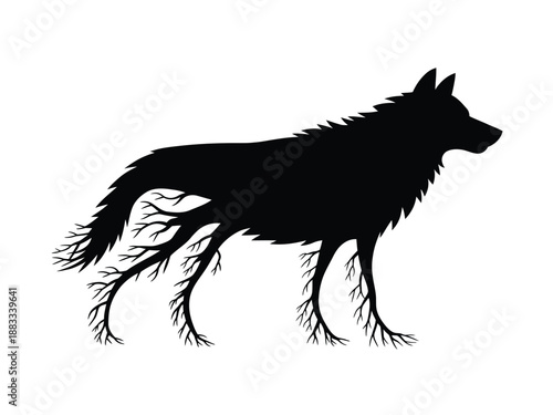 Silhouette of a wolf isolated on white background, Vector, illustration