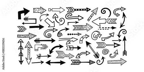 Collection of various hand drawn arrows and pointers