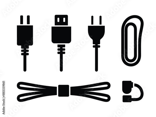 Assorted electrical connectors and cords isolated on white background, Vector, illustration