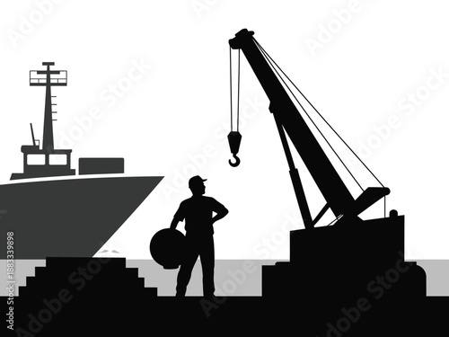 Worker observing cargo loading isolated on white background, Vector, illustration