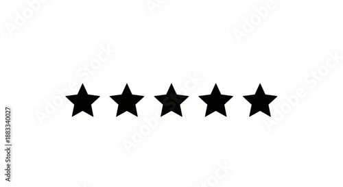 A vector graphic of five black stars on a white background, representing a rating or review symbol