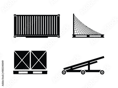 Illustrations of shipping containers and equipment isolated on white background, Vector, illustration