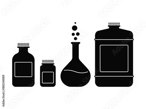 Collection of chemical containers isolated on white background, Vector, illustration