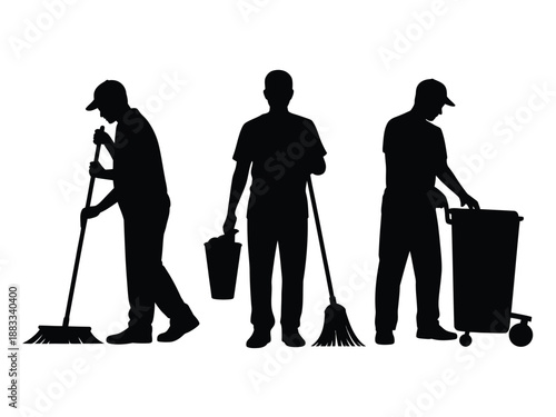 Cleaning crew at work isolated on white background, Vector, illustration