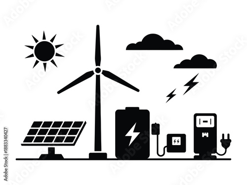 Renewable energy sources isolated on white background, Vector, illustration