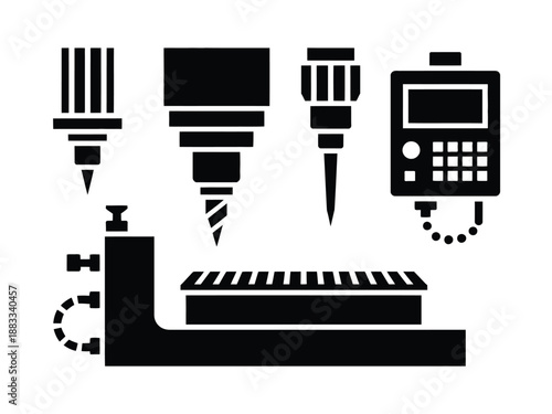 Cnc machining equipment setup isolated on white background, Vector, illustration
